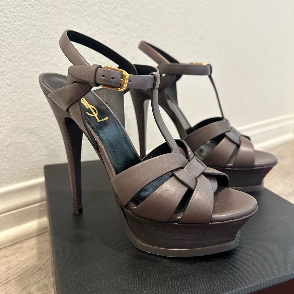 Saint Laurent Tribute 105 Leather Platform Sandal, 36.5/6.5